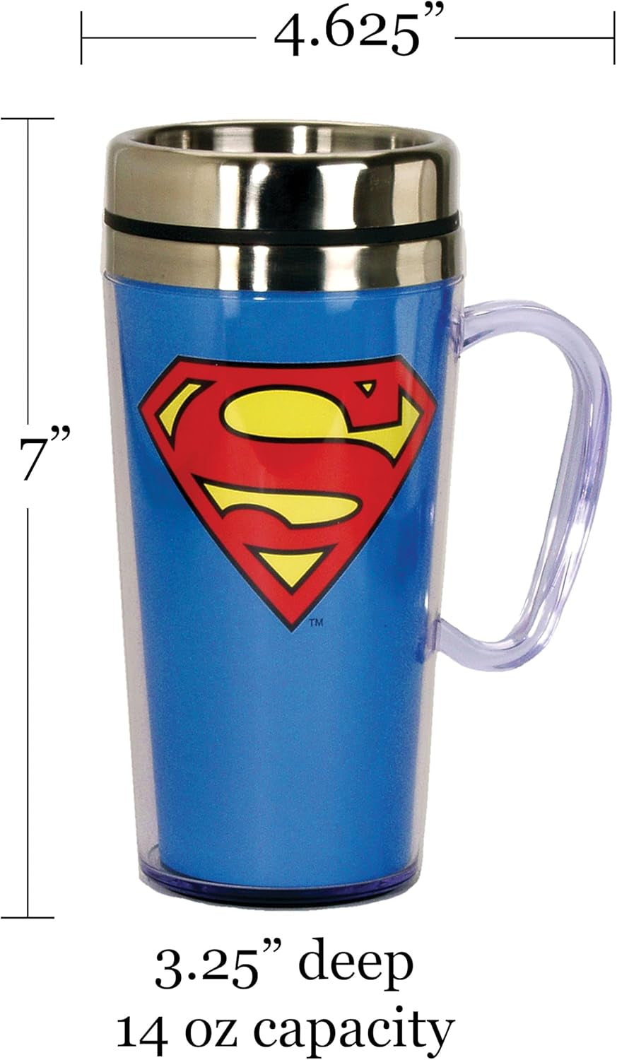 - Insulated Travel Mug - Superman Logo Coffee Cup - Coffee Lovers Gift - Funny Coffee Mug - 15 Oz - Blue