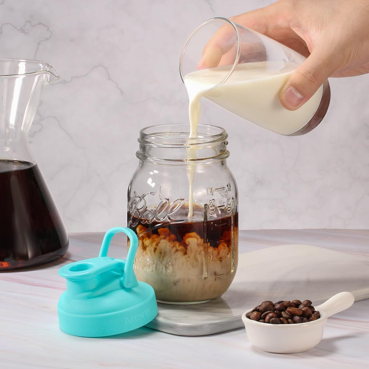 6 Pack Mason Jar Lids, Regular Mouth Pour Spout Lid with Flip Top, Canning Lids for Ball Mason Jars to Drinking & Storing Milk Coffee Lemonade Salad Dressing, Reusable, Leak-Proof