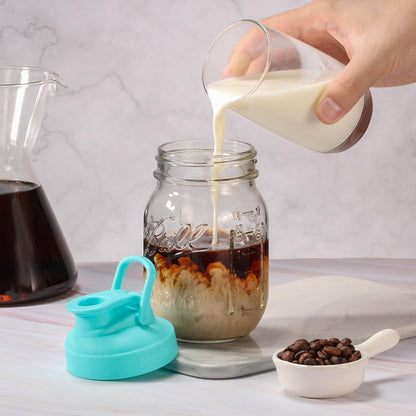 6 Pack Mason Jar Lids, Regular Mouth Pour Spout Lid with Flip Top, Canning Lids for Ball Mason Jars to Drinking & Storing Milk Coffee Lemonade Salad Dressing, Reusable, Leak-Proof