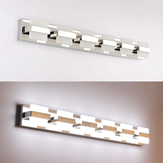 6 Lights Chrome Bathroom Light Fixtures Modern LED Bathroom Light Vanity Lights over Mirror 41 Inch White Light Dimmable