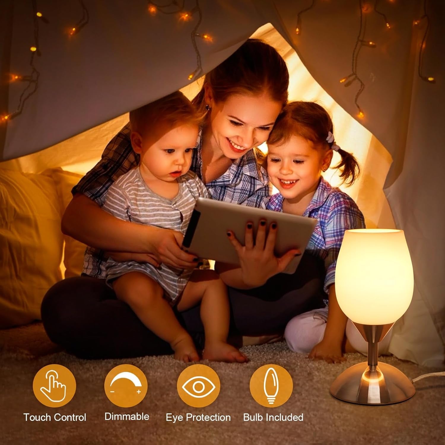 Small Touch Lamp for Bedroom Nightstand, 3-Way Dimmable Bedside Lamps 