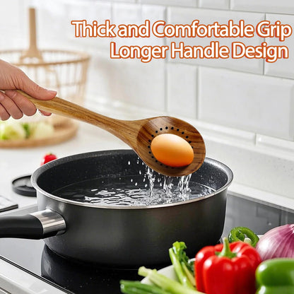 Wooden Spoons for Cooking, 9 Pcs Natural Teak Kitchen Utensil Set with Utensils Holder & Spoon Rest