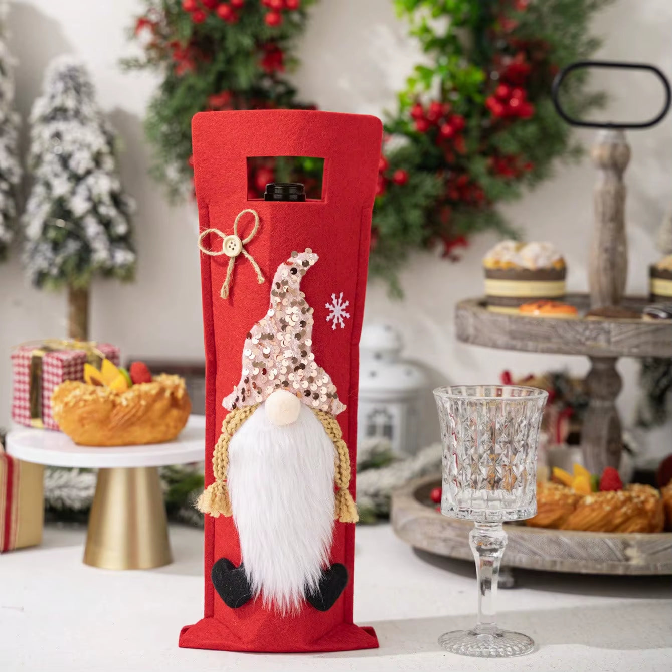 Dwarf Wine Bottle Deco for Home Xmas 2025 New Wine Bag Holder Decorations Christmas Faceless Old Man Wine Bottle Bag