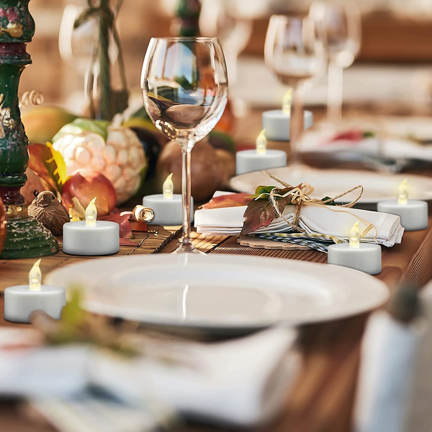 Flameless Tea Lights Candles - Realistic LED Flickering Operated Tea Lights Steady Battery Tealights Long Lasting Electric Fake Candles in White 24Pcs Decoration for Party and Gifts Ideas