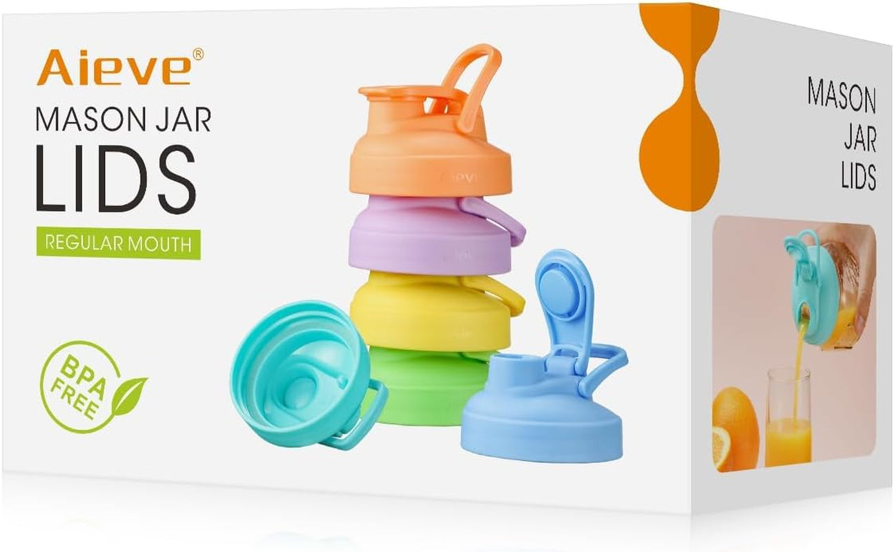 6 Pack Mason Jar Lids, Regular Mouth Pour Spout Lid with Flip Top, Canning Lids for Ball Mason Jars to Drinking & Storing Milk Coffee Lemonade Salad Dressing, Reusable, Leak-Proof