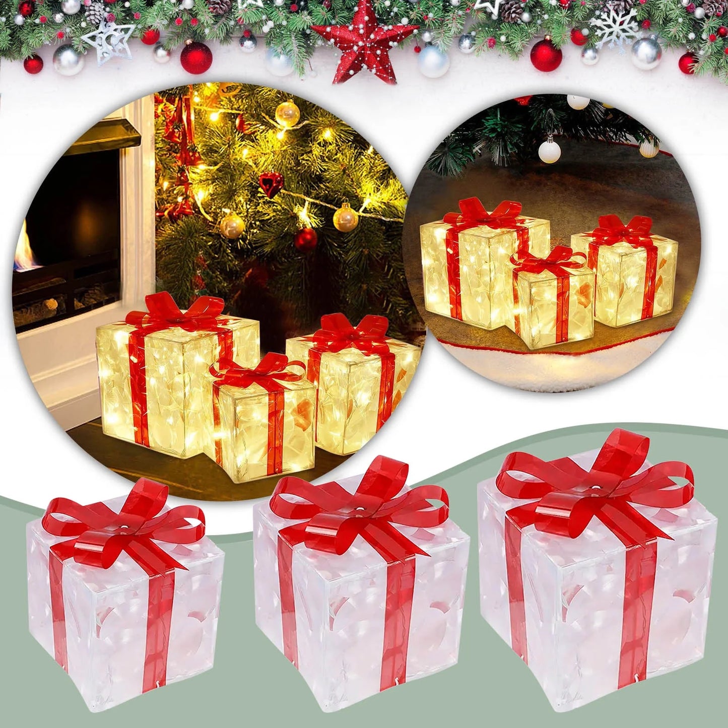 Lighted Gift Boxes Christmas Decorations Indoor Lighting  Backyard Outdoor Glowing 