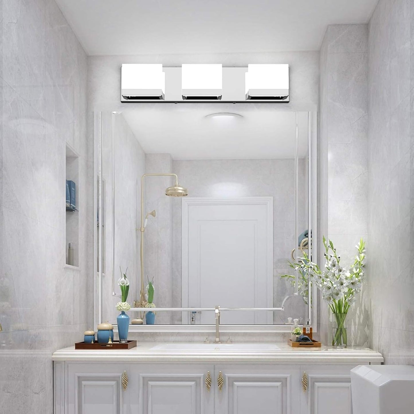 Modern 3 Lights LED Vanity Light for Bathroom up and down Chrome Bathroom Wall Light Fixtures over Mirror