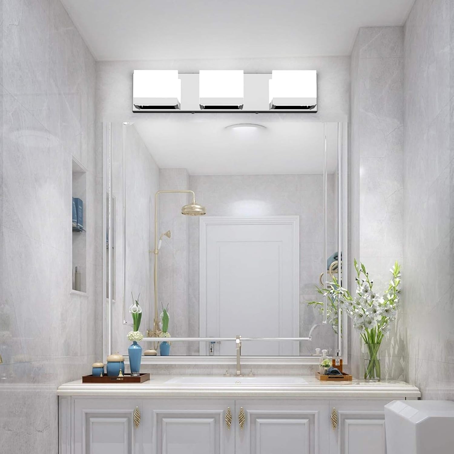 Modern 3 Lights LED Vanity Light for Bathroom up and down Chrome Bathroom Wall Light Fixtures over Mirror