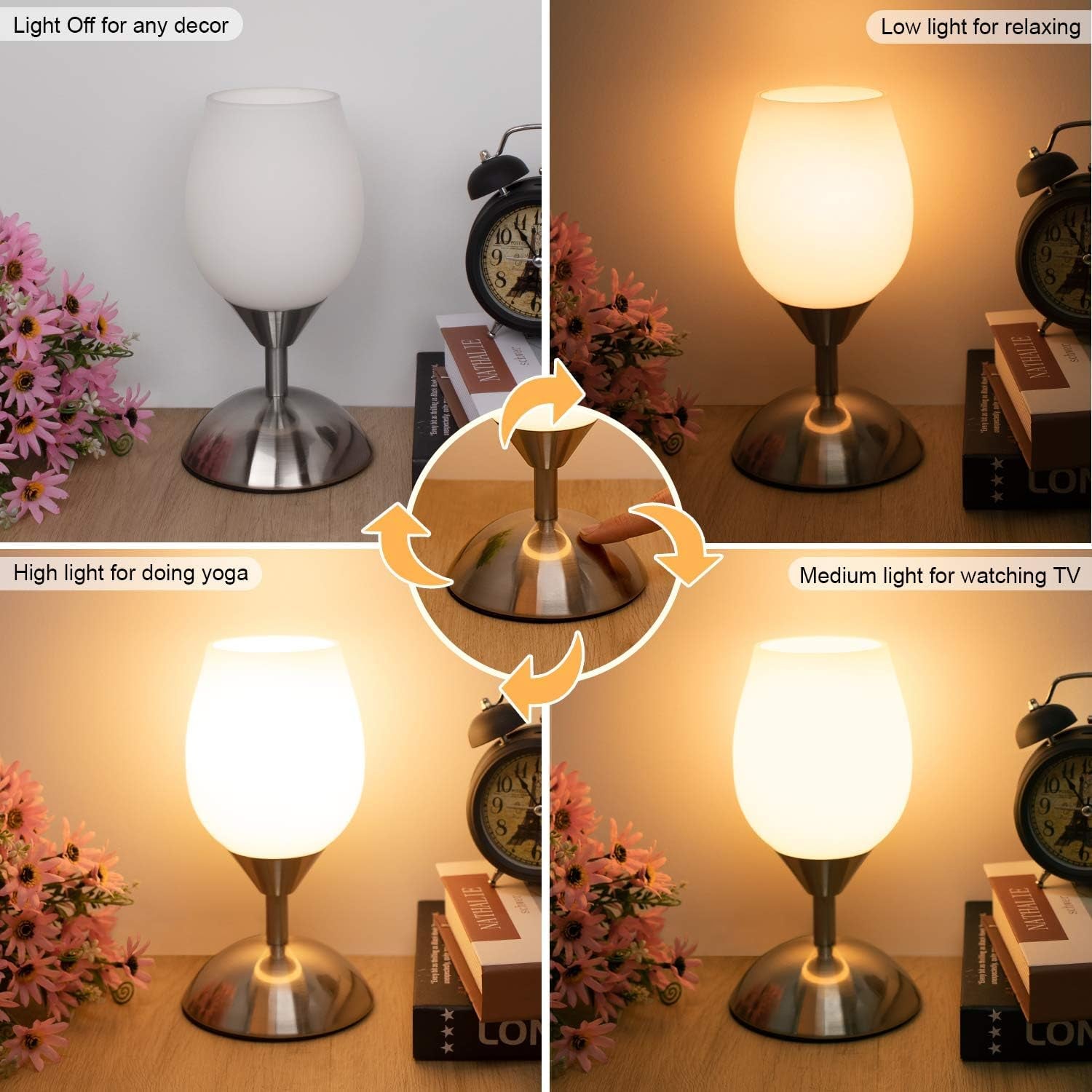 Small Touch Lamp for Bedroom Nightstand, 3-Way Dimmable Bedside Lamps 