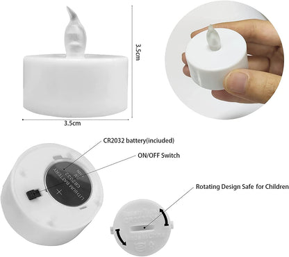 Flameless Tea Lights Candles - Realistic LED Flickering Operated Tea Lights Steady Battery Tealights Long Lasting Electric Fake Candles in White 24Pcs Decoration for Party and Gifts Ideas