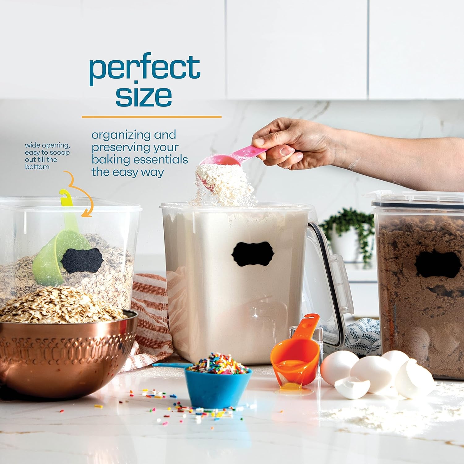 Flour Sugar Storage Containers (5.3L/4Pk) Great Rice Canisters Sets for the Kitchen Pantry, Large Food Storage Containers with Lids Airtight