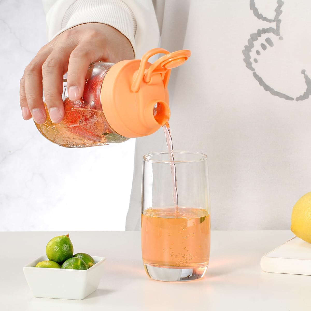 6 Pack Mason Jar Lids, Regular Mouth Pour Spout Lid with Flip Top, Canning Lids for Ball Mason Jars to Drinking & Storing Milk Coffee Lemonade Salad Dressing, Reusable, Leak-Proof