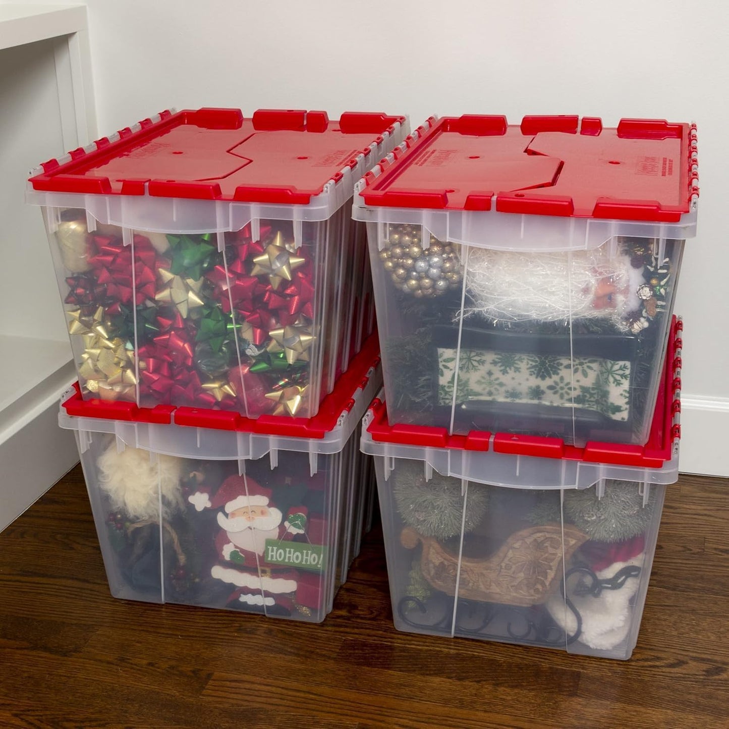 Keepbox 12 Gallon Storage Container, Nesting and Stackable Plastic Storage Box with Lid Attached