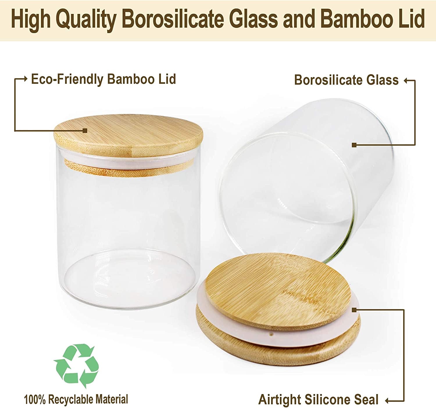 Glass Jars with Bamboo Lids (16Oz in 9 Pack), Food Jars and Canisters Sets with Lids, Food Storage Jars with Airtight Lids, Glass Pantry Jars