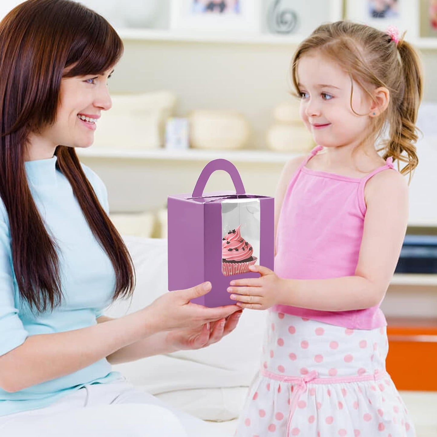 Cupcake Boxes, 30 Pcs Single Cupcake Boxes Individual Cupcake Containers Muffins Cupcake Carriers Holder Kraft Pastry Containers with Insert Window & Handle for Wedding Birthday Parties (Purple)