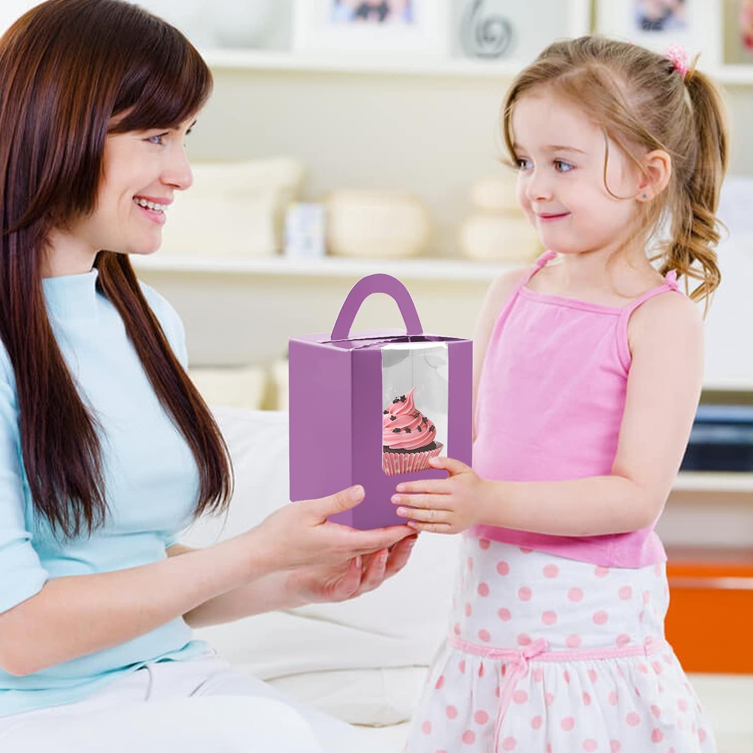 Cupcake Boxes, 30 Pcs Single Cupcake Boxes Individual Cupcake Containers Muffins Cupcake Carriers Holder Kraft Pastry Containers with Insert Window & Handle for Wedding Birthday Parties (Purple)