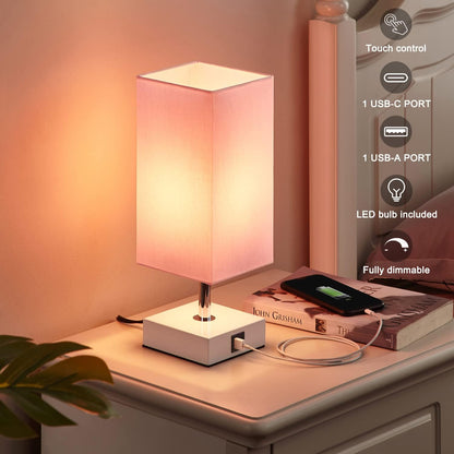 Touch Control Table Lamp with 2 USB Charging Ports, 3 Way Touch Lamps beside Desk