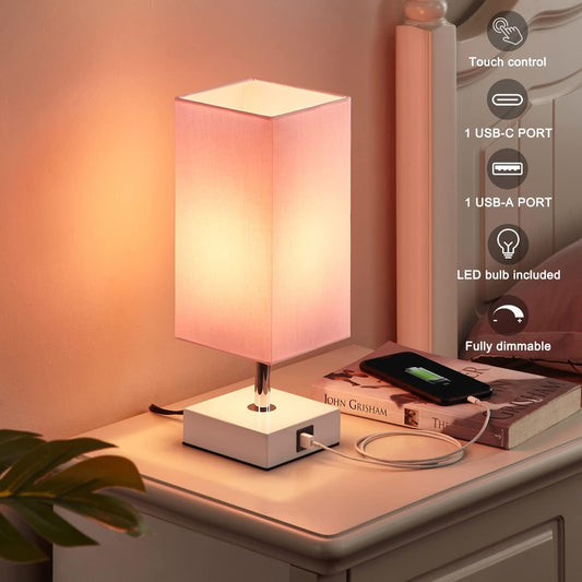 Touch Control Table Lamp with 2 USB Charging Ports, 3 Way Touch Lamps beside Desk