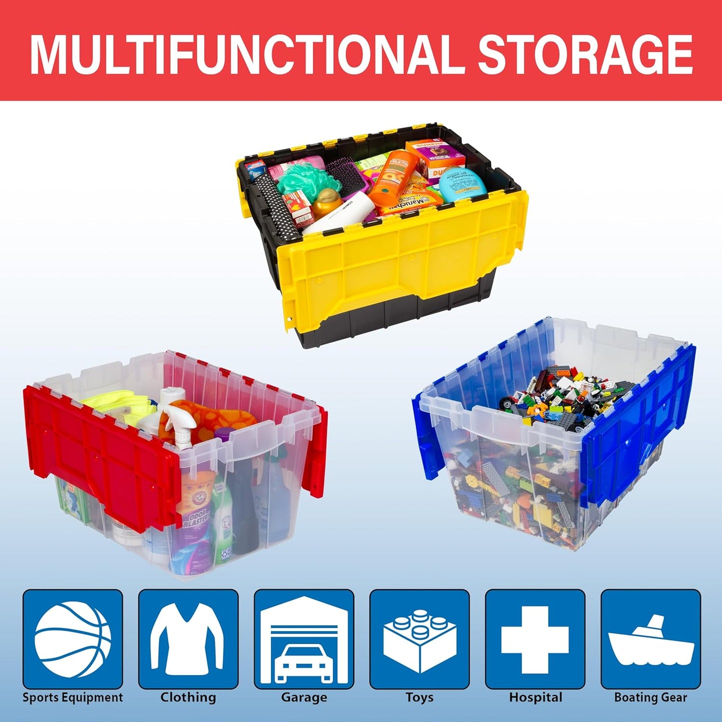 Keepbox 12 Gallon Storage Container, Nesting and Stackable Plastic Storage Box with Lid Attached