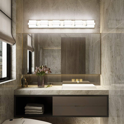 6 Lights Chrome Bathroom Light Fixtures Modern LED Bathroom Light Vanity Lights over Mirror 41 Inch White Light Dimmable