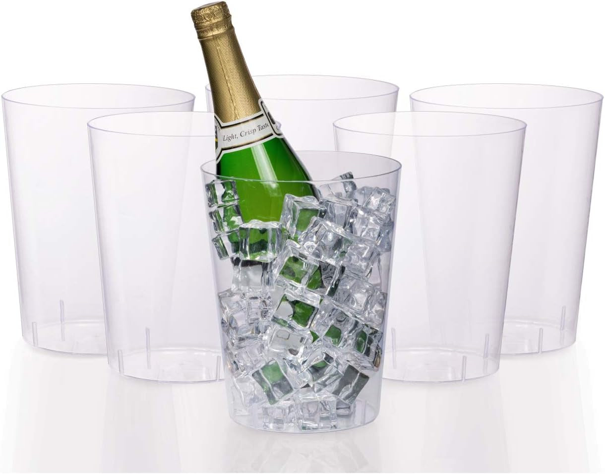 6 Pack of 96 Ounce Disposable Clear Plastic Ice Bucket for Parties - Good as One Large Champagne Chiller or Classic Wine Bottle Chiller