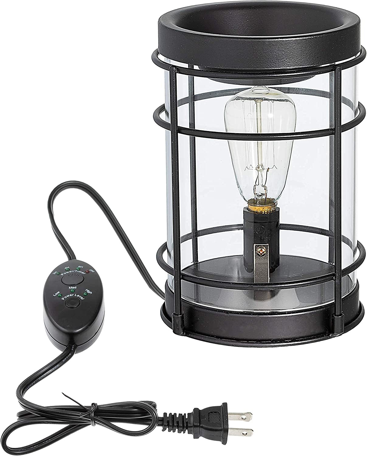 Vintage Bulb Electric Candle Warmer with Timer | Black Plug in Fragrance Warmer for Scented Wax Melts