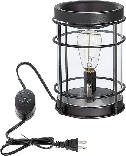 Vintage Bulb Electric Candle Warmer with Timer | Black Plug in Fragrance Warmer for Scented Wax Melts