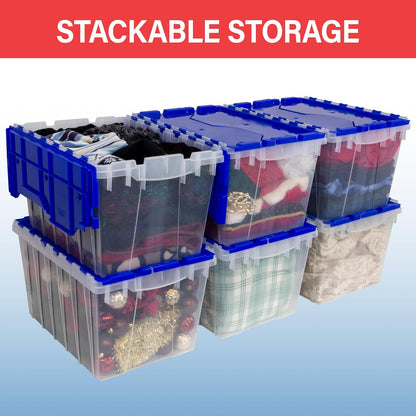 Keepbox 12 Gallon Storage Container, Nesting and Stackable Plastic Storage Box with Lid Attached