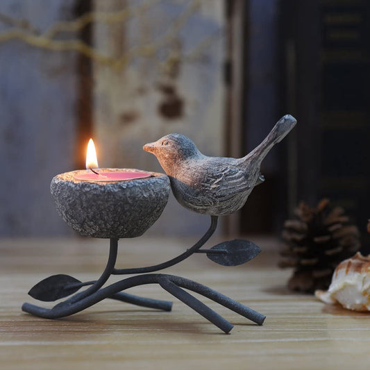 Candle Holders, Vintage Home Deco Centerpiece, Iron Branches, Resin Bird and Nest, Tabletop Decorative Tealight Candle Stand