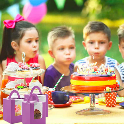 Cupcake Boxes, 30 Pcs Single Cupcake Boxes Individual Cupcake Containers Muffins Cupcake Carriers Holder Kraft Pastry Containers with Insert Window & Handle for Wedding Birthday Parties (Purple)