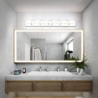 6 Lights Chrome Bathroom Light Fixtures Modern LED Bathroom Light Vanity Lights over Mirror 41 Inch White Light Dimmable