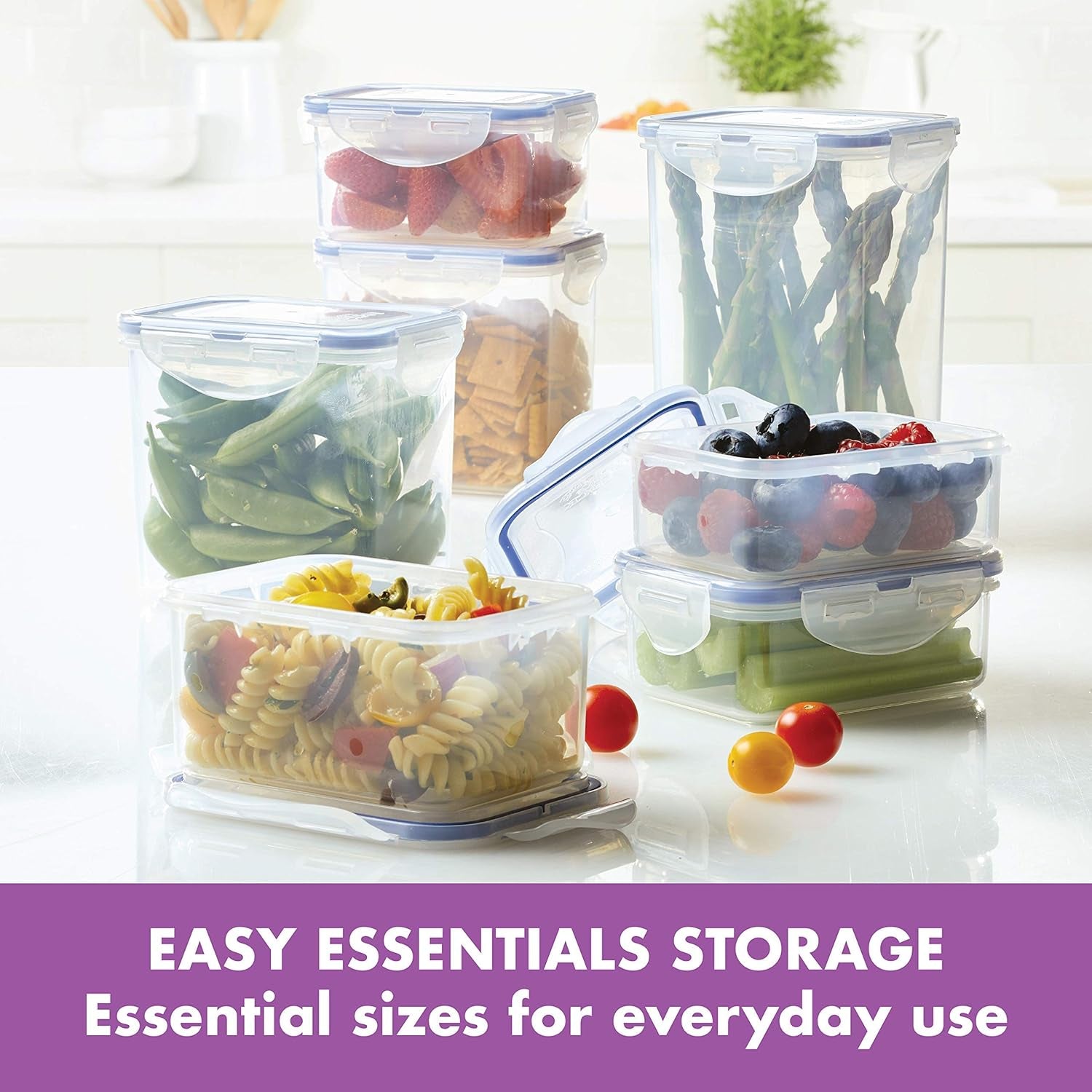 Easy Essentials Food Storage Lids/Airtight Containers, BPA Free, 14 Piece - Tall Rectangle, Clear