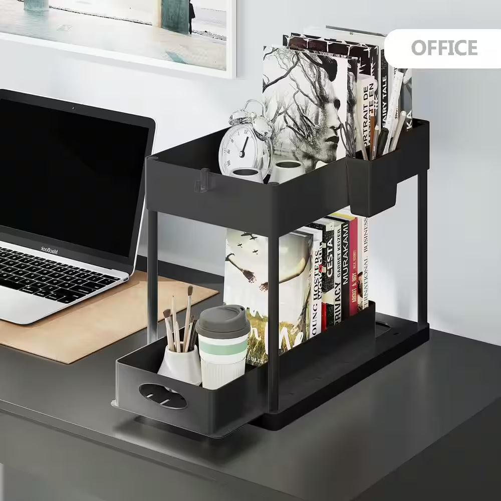 2-Tier Black Sliding under Sink Organizer Storage Cabinet Basket Drawer