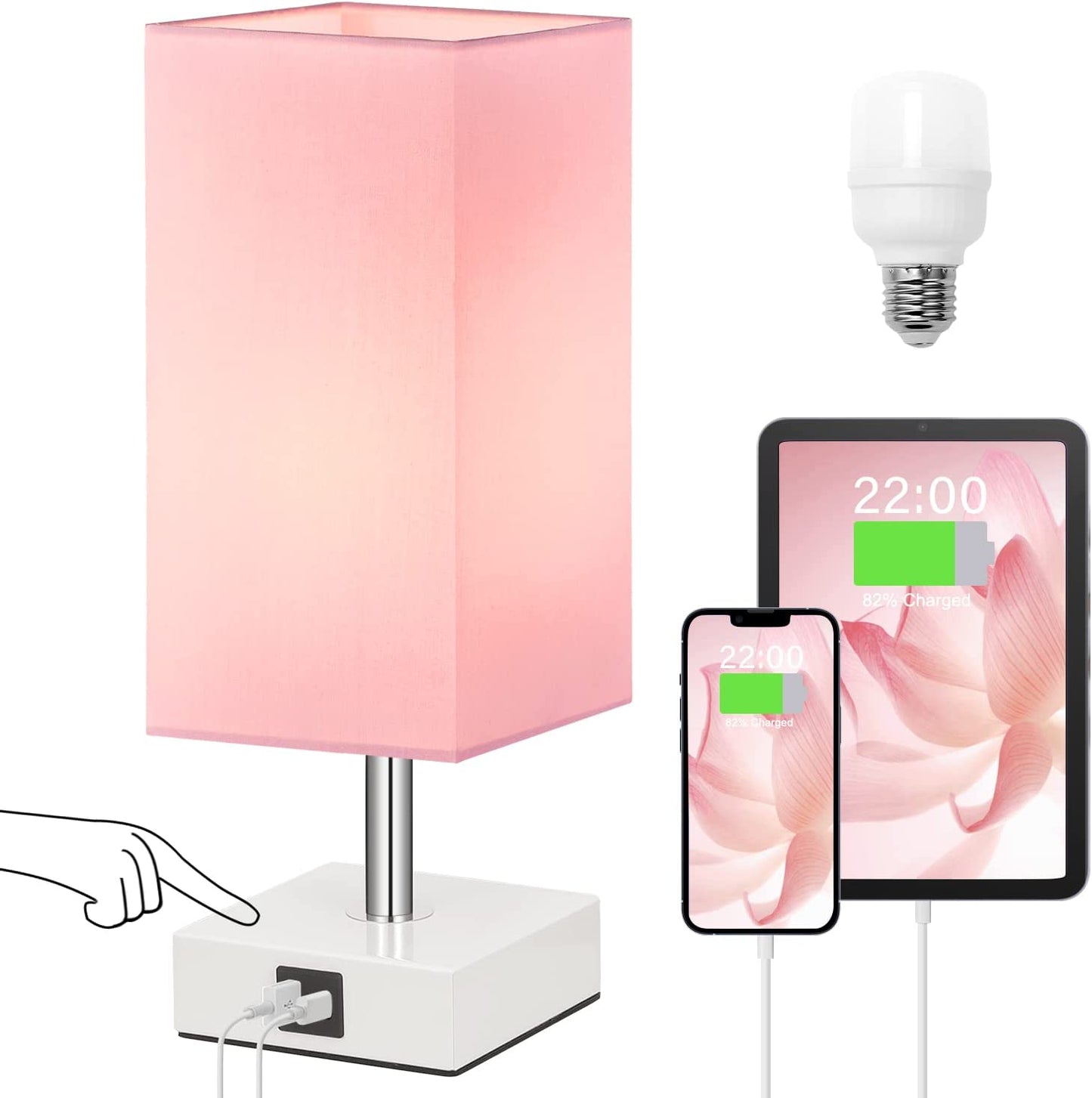Touch Control Table Lamp with 2 USB Charging Ports, 3 Way Touch Lamps beside Desk