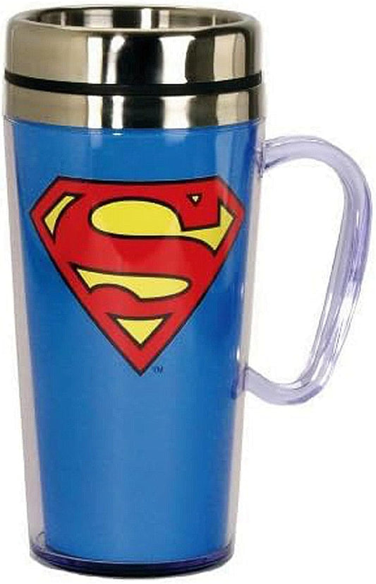 - Insulated Travel Mug - Superman Logo Coffee Cup - Coffee Lovers Gift - Funny Coffee Mug - 15 Oz - Blue