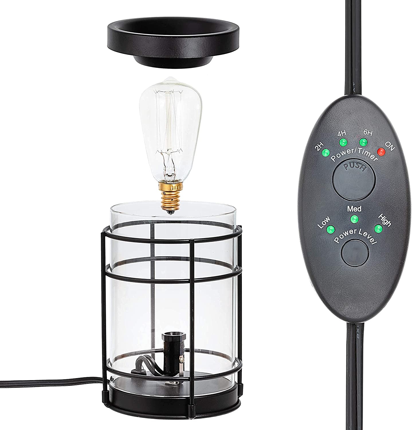 Vintage Bulb Electric Candle Warmer with Timer | Black Plug in Fragrance Warmer for Scented Wax Melts