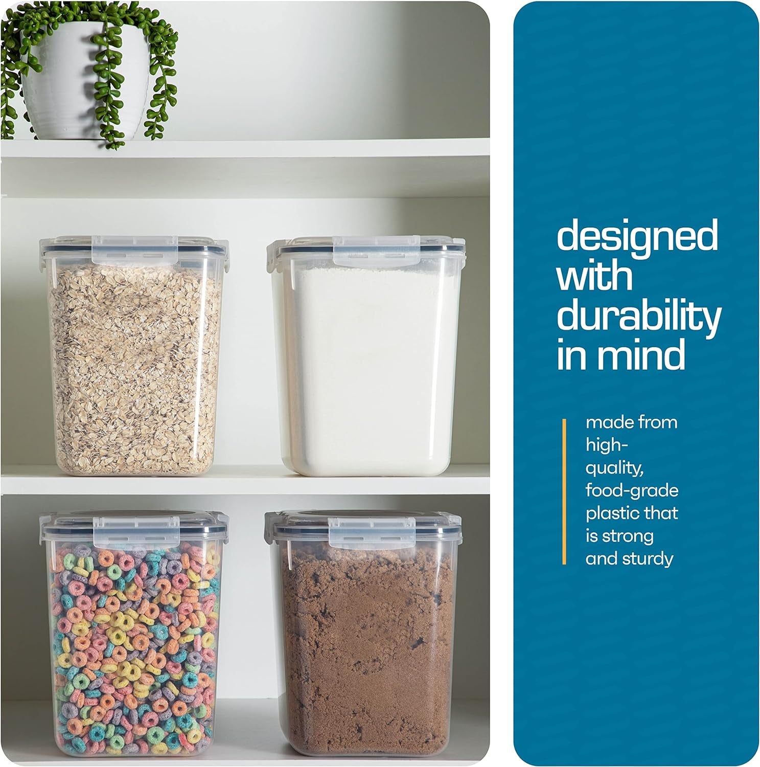 Flour Sugar Storage Containers (5.3L/4Pk) Great Rice Canisters Sets for the Kitchen Pantry, Large Food Storage Containers with Lids Airtight