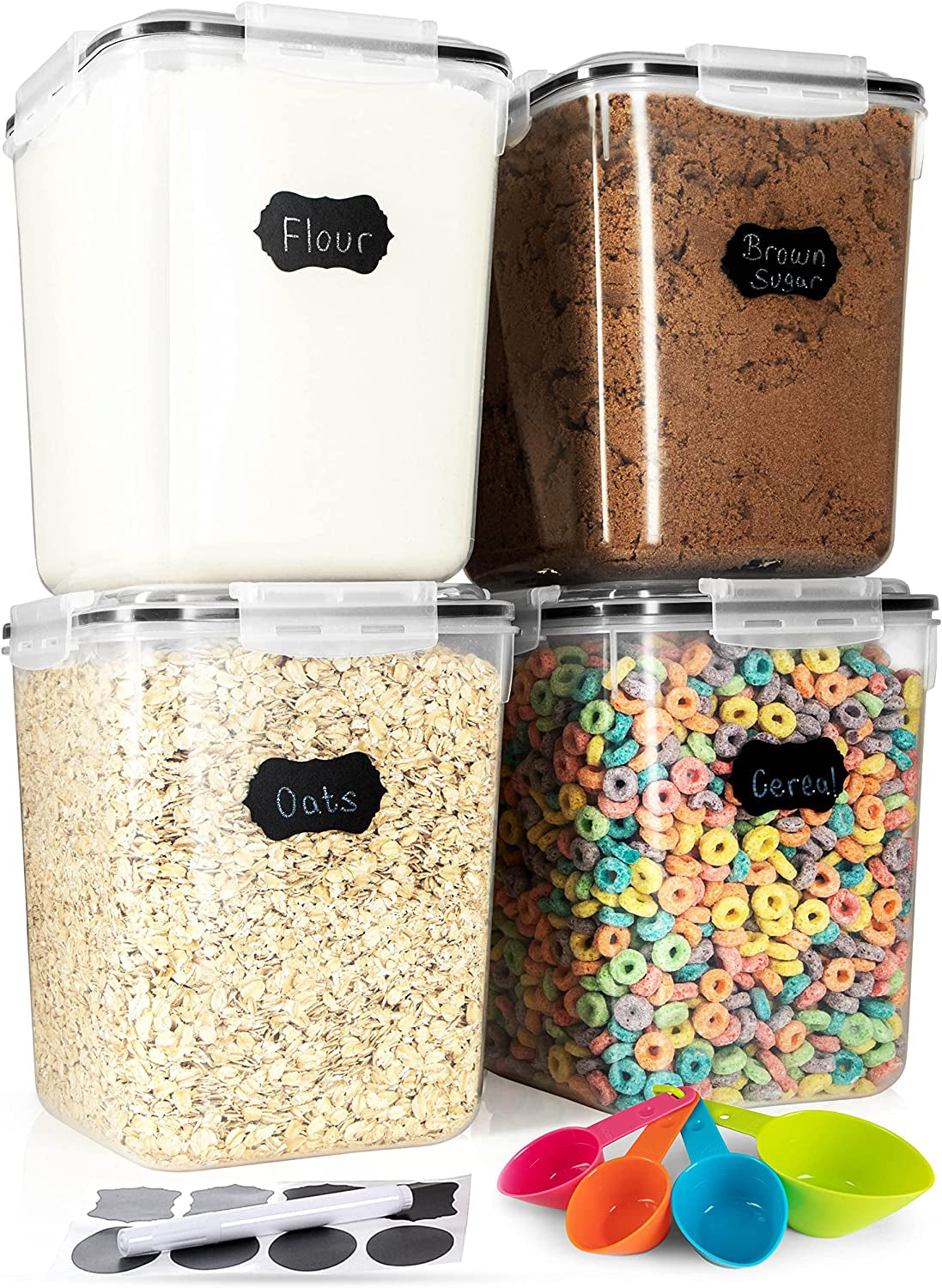 Flour Sugar Storage Containers (5.3L/4Pk) Great Rice Canisters Sets for the Kitchen Pantry, Large Food Storage Containers with Lids Airtight